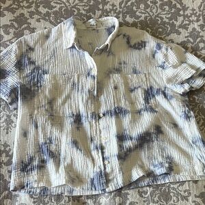 Madewell Blue and White Tie-Dye Gauze Button-Up Shirt